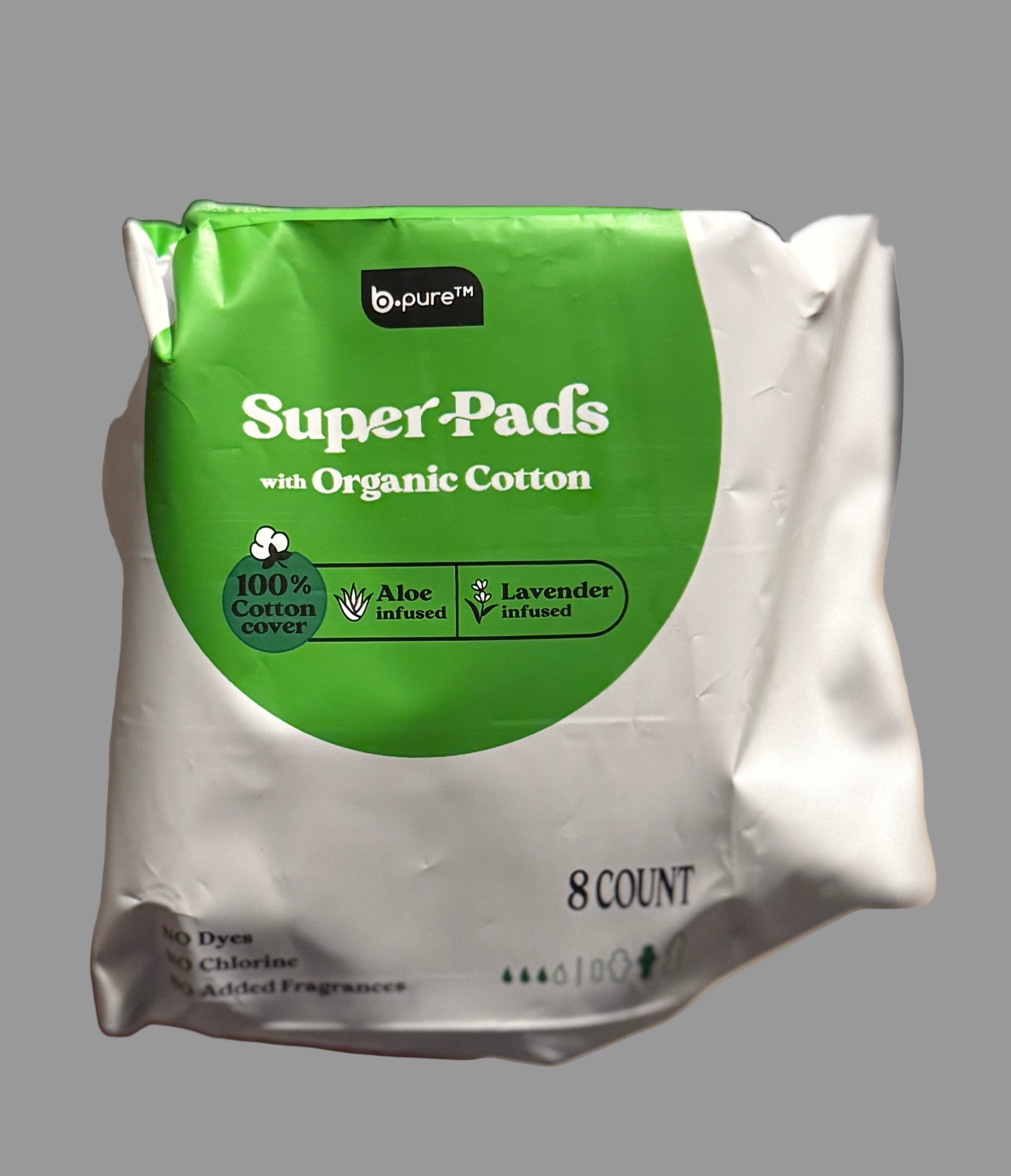 B.Pure Super Pads with Organic Cotton – 10 Count | Aloe & Lavender Infused | 100% Cotton Cover | Chlorine-Free