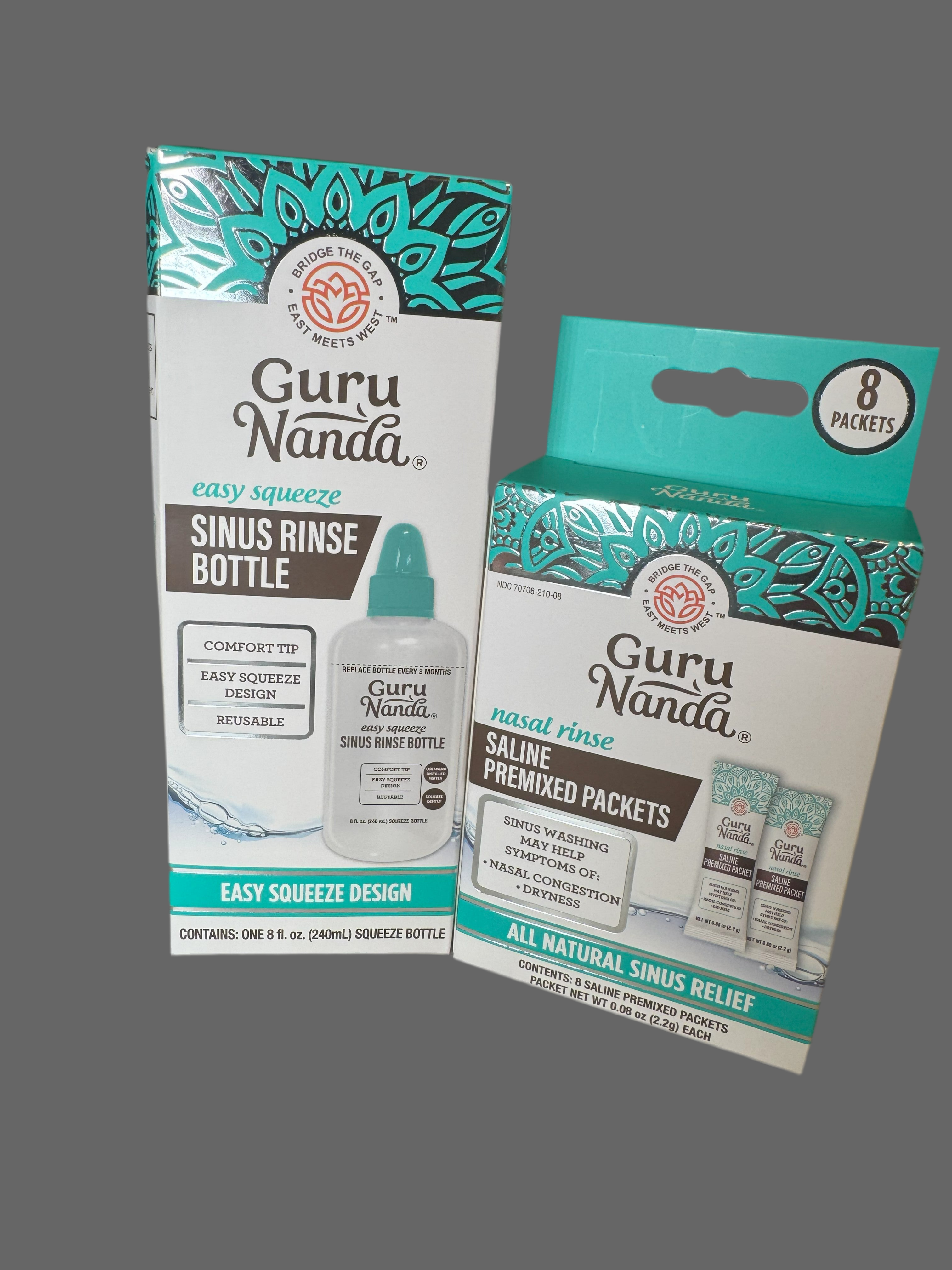 Guru Nada Sinus Care Bundle | Easy Squeeze Sinus Rinse Bottle + Saline Premixed Packets