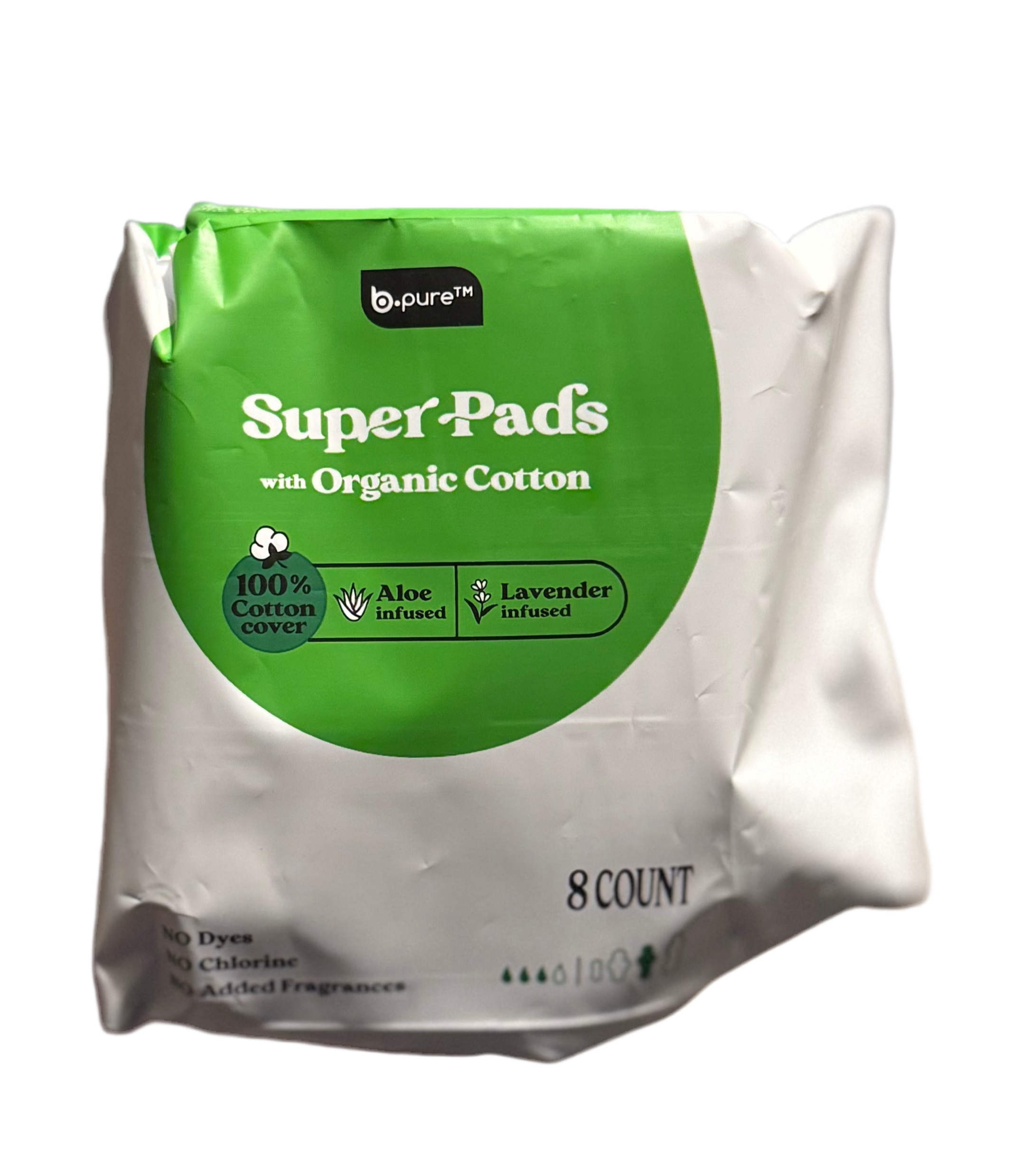 B.Pure Super Pads with Organic Cotton – 10 Count | Aloe & Lavender Infused | 100% Cotton Cover | Chlorine-Free