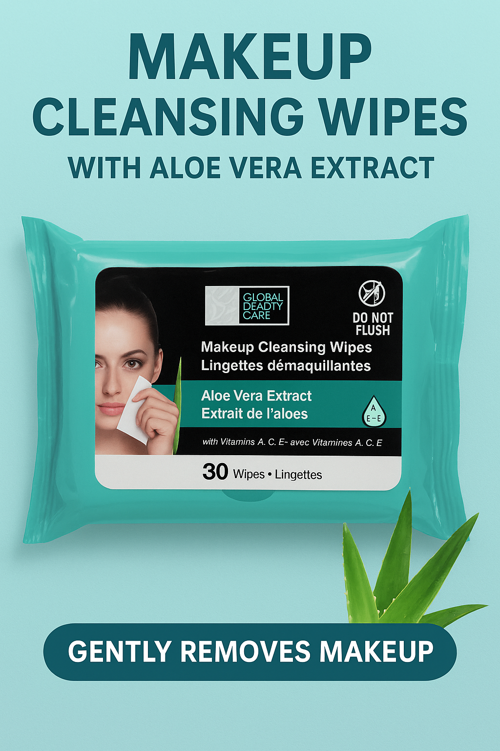 Global Beauty Care Makeup Cleansing Wipes  – 30 Count, Enriched with Vitamins A, C & E, Refreshing & Gentle Face Wipes for Makeup Removal and Skin Hydration