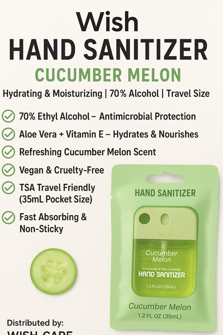 ✨ Hydrating & Moisturizing Hand Sanitizer – Cucumber Melon – 1.2 FL OZ (35ml) | Up to 500 Sprays ✨