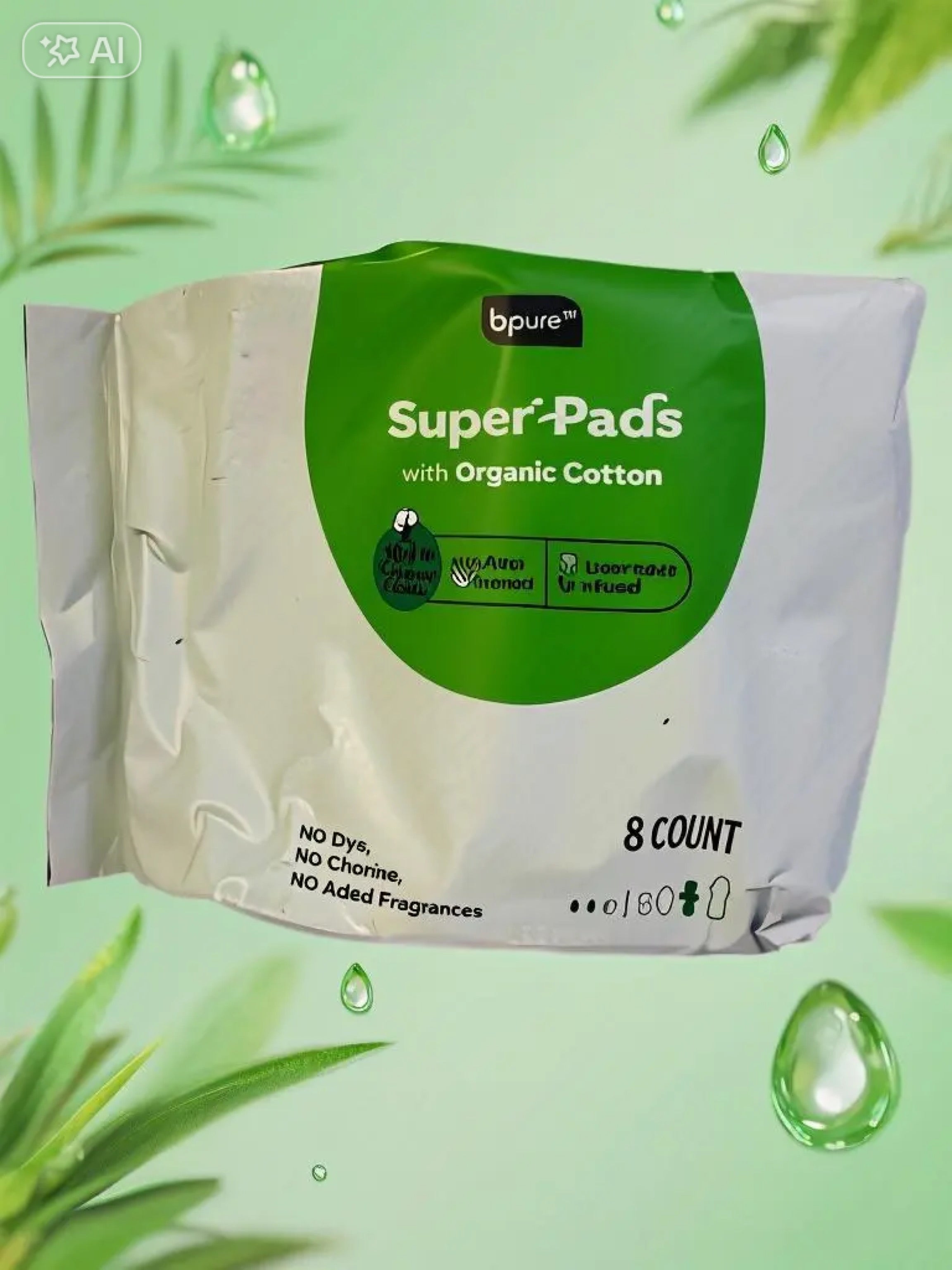 B.Pure Super Pads with Organic Cotton – 10 Count | Aloe & Lavender Infused | 100% Cotton Cover | Chlorine-Free